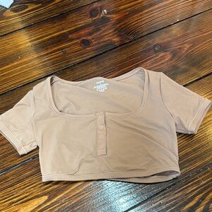 SKIMS Tan Crop Top with Button Detail